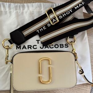 Marc Jacobs Cream Leather Snapshot Crossbody with Striped Strap